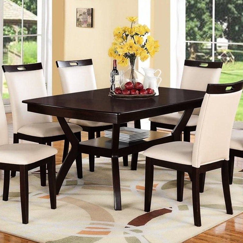 Table rectangulaire contemporaine avec étagère - Finition en bois massif moderne pour la salle à manger