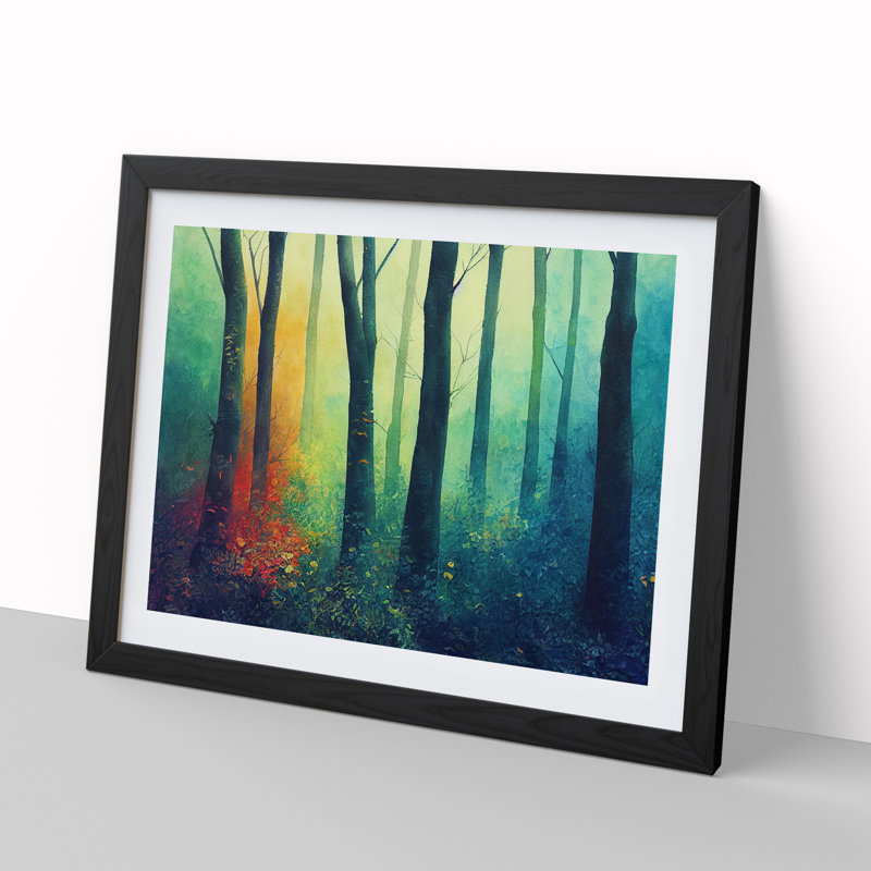 Extraordinary Colourful Forest - Single Picture Frame Painting, 46cm H x 64cm W x 2cm D, Black