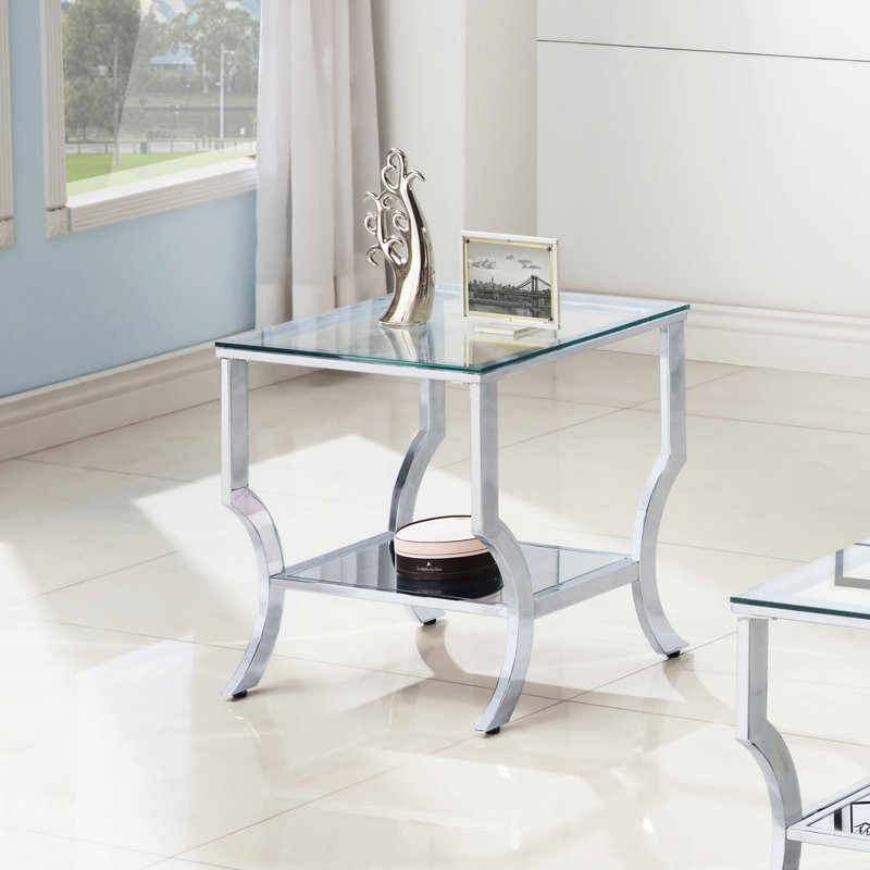 Verre et métal, table de bout carrée, finition de divers styles de meubles, surface réfléchissante, tables