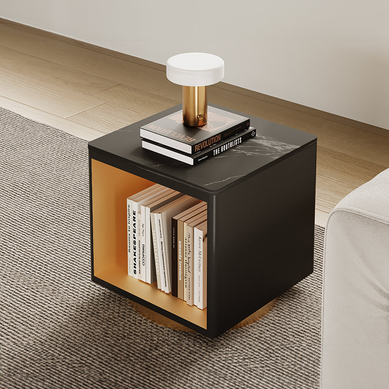 Table d'appoint moderne avec lumière DEL et rangement George, Noir