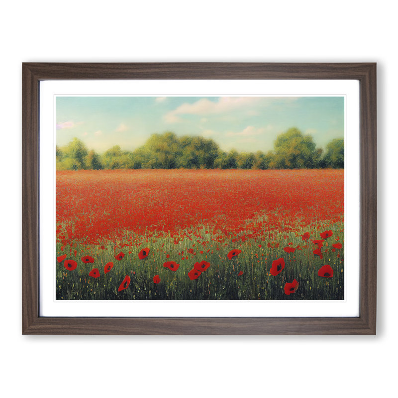 A Lush Poppy Field Flowers - Framed Print, 46cm H x 64cm W x 2cm D, Walnut