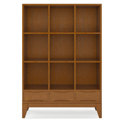 Harper 58"H Solid Wood Mid-Century Modern Cube Bookcase with Drawers, Tapered Legs and Open Cubbies