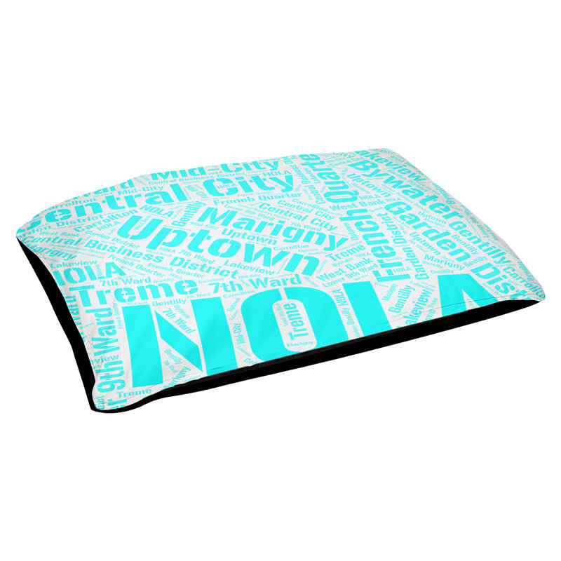 Coussin de chien « districts », Moyen (H 9,5 po x l 28 po x P 18 po), Cyan, Nouvelle-Orléans