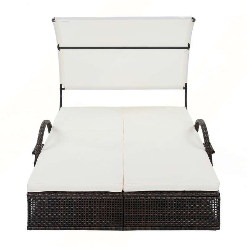 Chaise longue d'extérieur en acier avec dossier réglable, table d'appoint cachée et accoudoirs arqués pour terrasse de patio, jardin, cour