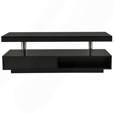 LED Coffee Table With Storage, Modern Center Table With 2 Drawers And Display Shelves, Accent Furniture With LED Lights For Living Room,Black