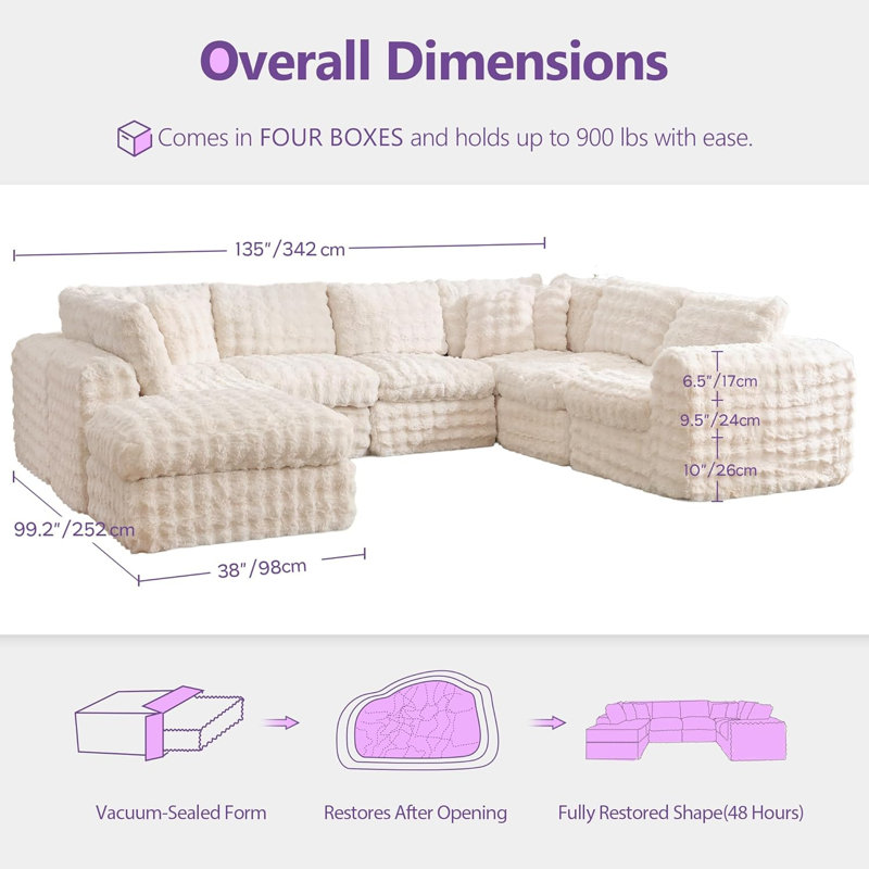 Canapé modulaire 8 pièces à compression, Fausse fourrure beige