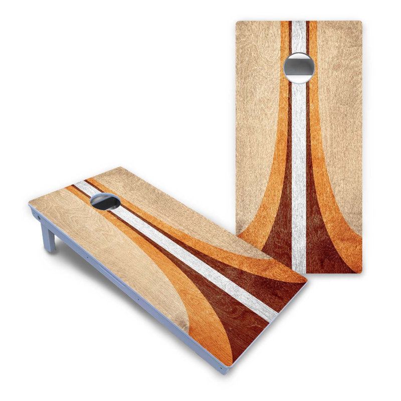 Ensemble de cornhole rétro à rayures incurvées, Ajouter un étui et des lumières