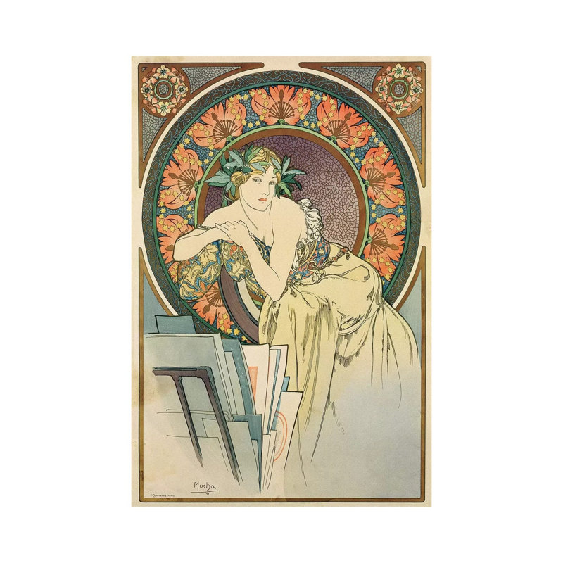 Woman with Poppies, 1898 by Alphonse Mucha - 1 Piece Wrapped Canvas Painting, 30.48cm H x 20.32cm W x 1.905cm D