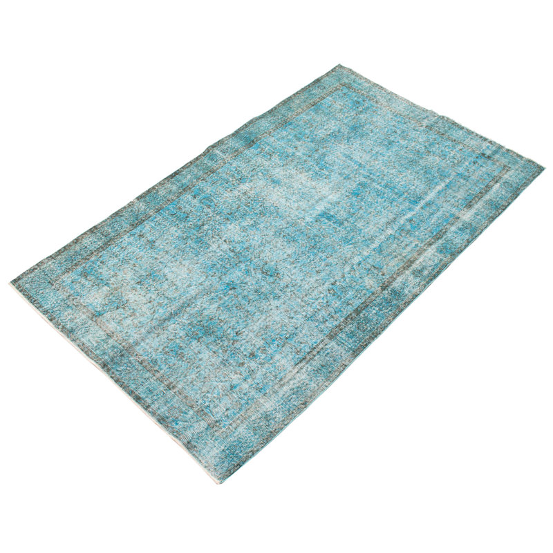 Tapis turquoise en laine noué à la main de conception unique 2000S 5 pi 5 po x 8 pi 9 po Olivers