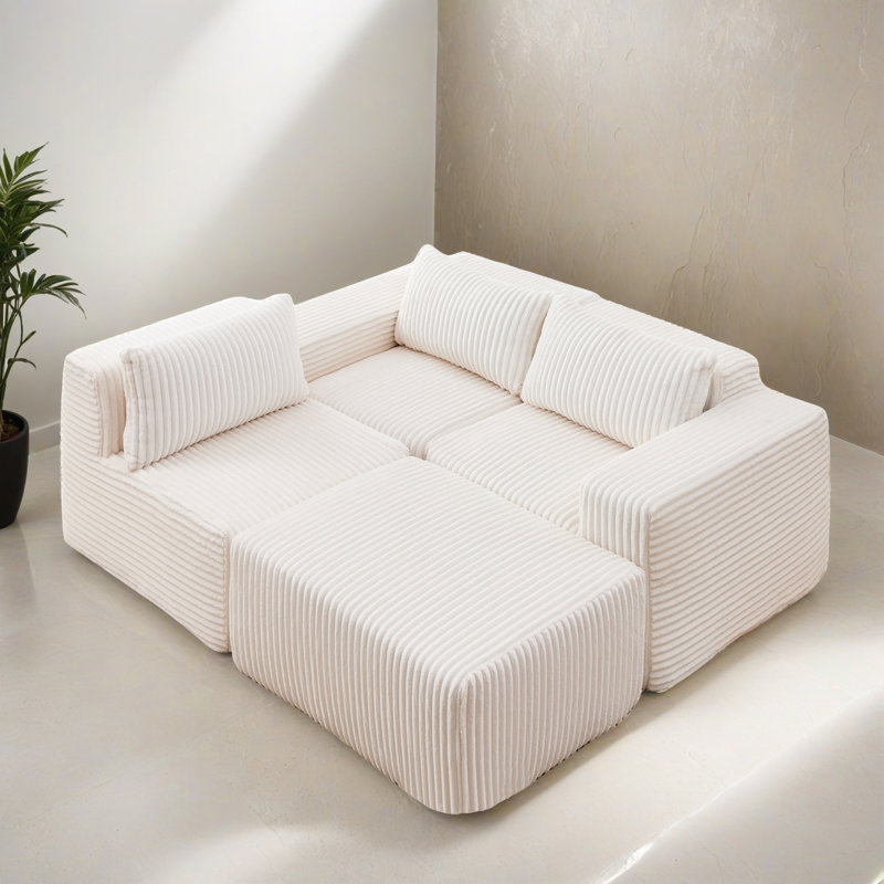Canapé-lit modulaire 4 pièces pour salon, Polyester blanc