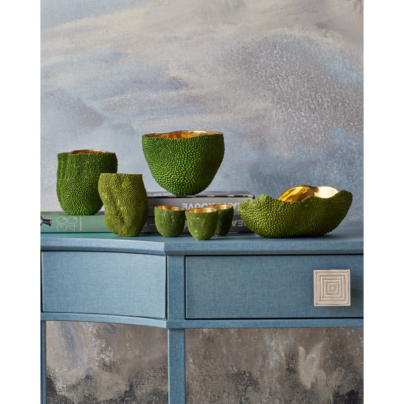 Bol ovale bleu jacquier, Vert/doré