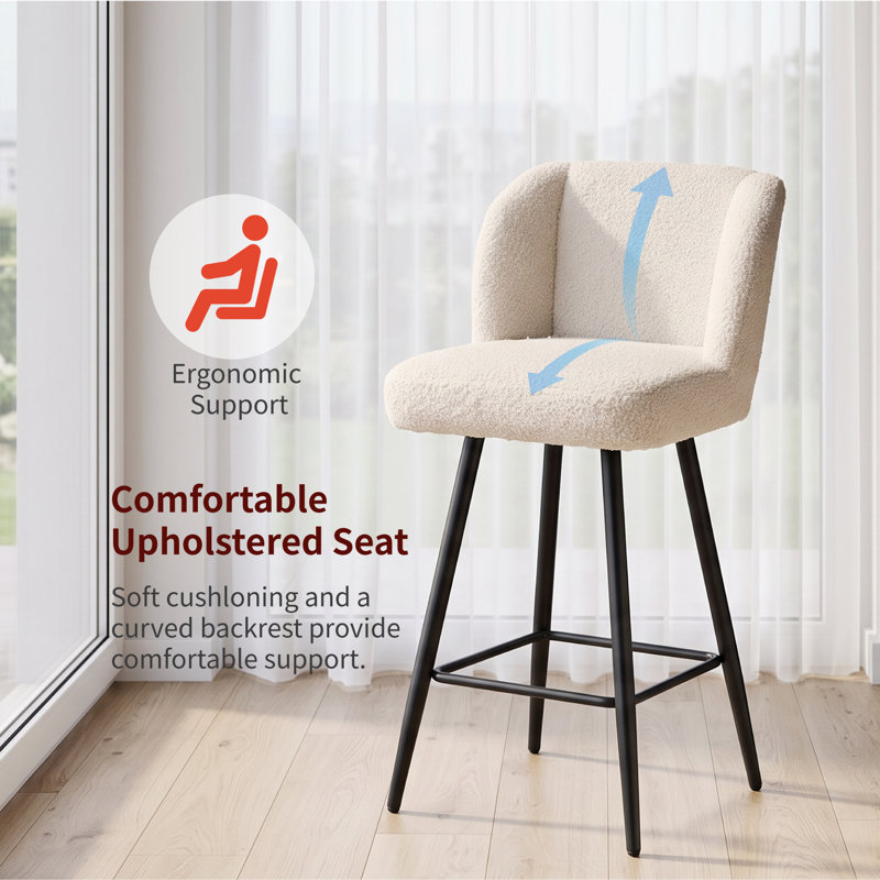 Upholstered Bar Stool, Bouclé