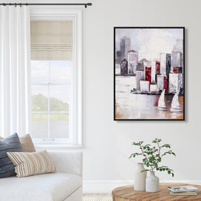 Sailboats And Urban City Print On Canvas