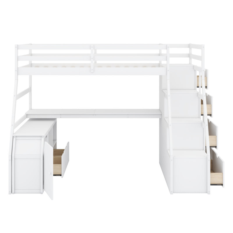 Lit mezzanine avec tiroirs, tablettes et bureau, Blanc