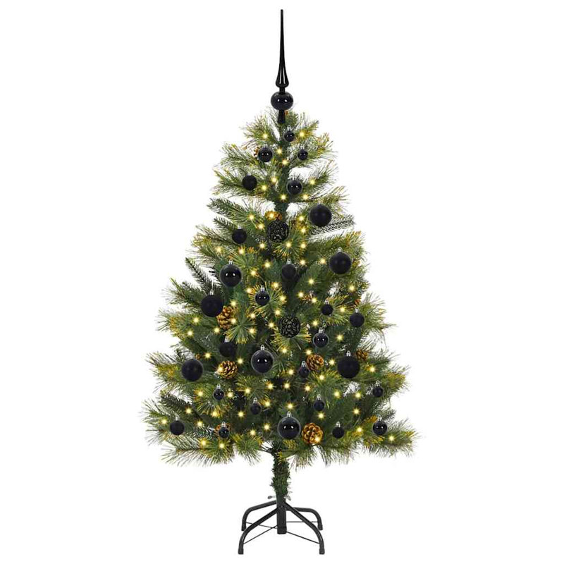 Artificial Hinged Christmas Tree with Cones, Black, 3.94' H