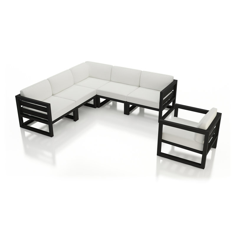 Avion 6 Piece Sectional Set - Black, Canvas Natural Sunbrella® Canvas, Black