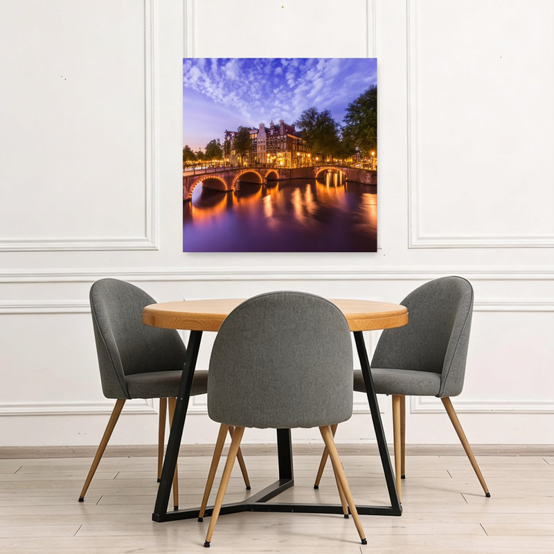 «Illuminated Amsterdam Canals Romantic Vibrant Abstract Architecture City», reproduction d'art murale, H 36 po x l 36 po