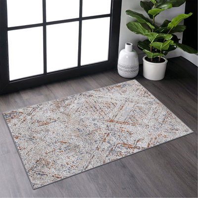 Tapis 2 x 3 beige / géométrique non délesté pour le salon, la salle à manger et le bureau