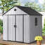 Remise de rangement extérieure en plastique de 8 pi avec plancher, remise de jardin imperméable de 435 pieds cubes avec porte verrouillable, rangement pour outils en plastique