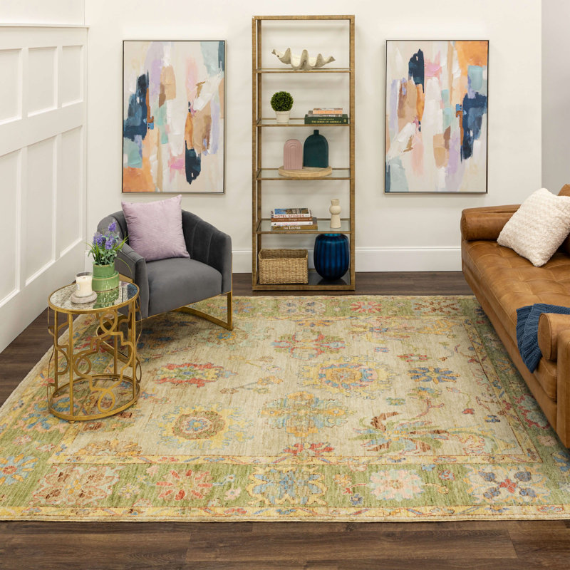 Beige Abstract Hand-Knotted Wool 9' x 12' Area Rug