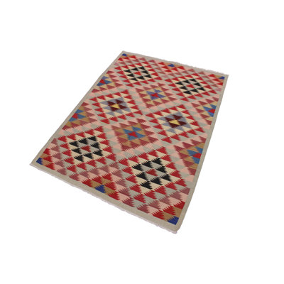 Tapis rose / rouge / brun en laine fabriqué à la main 4 pi 8 po x 6 pi 5 po Madee