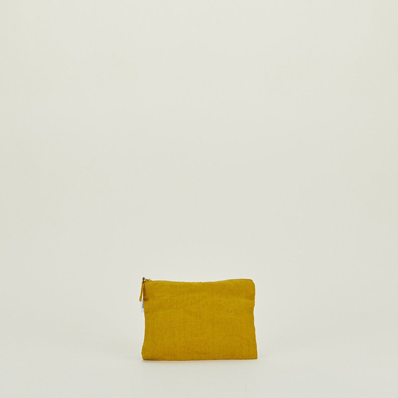 Simple Linen Zipper Pouch - Small, Mustard