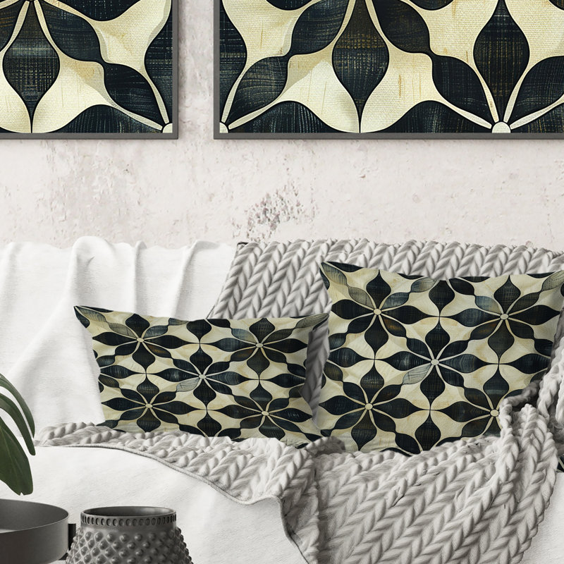Coussin lombaire transitionnel gris et noir Geo Bloom II