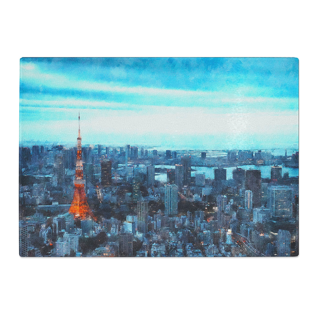 Tempered Glass Tokyo Tower and Japan Skyline Painting Chopping Board