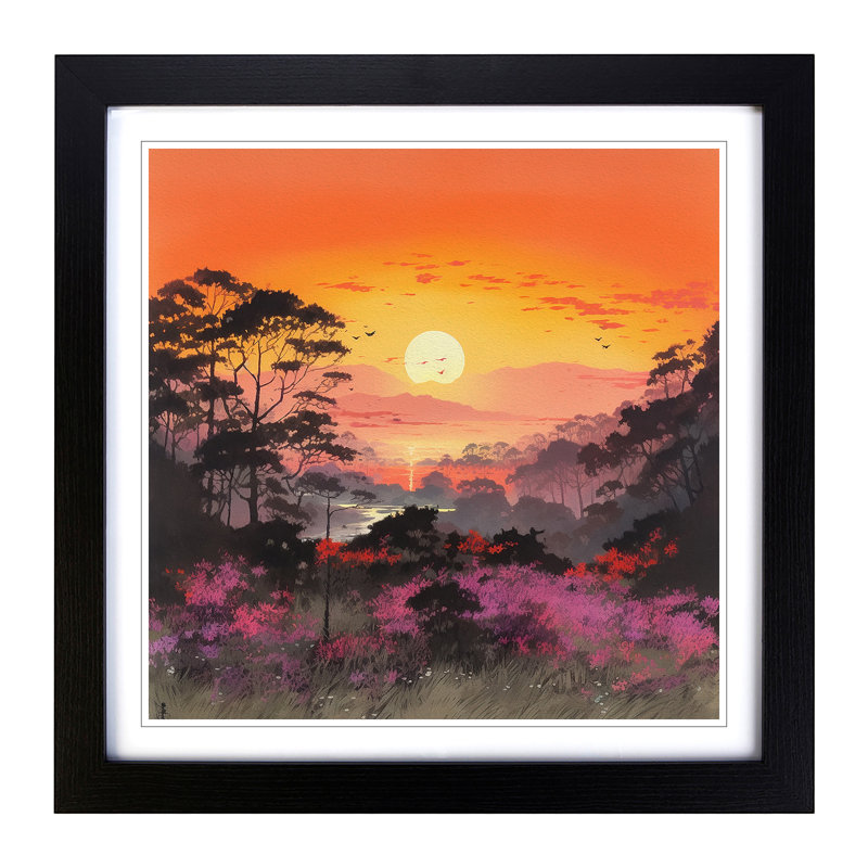 Japanese Sunset Colour Field Painting No.2 - Single Picture Frame Print on Wood, Black
