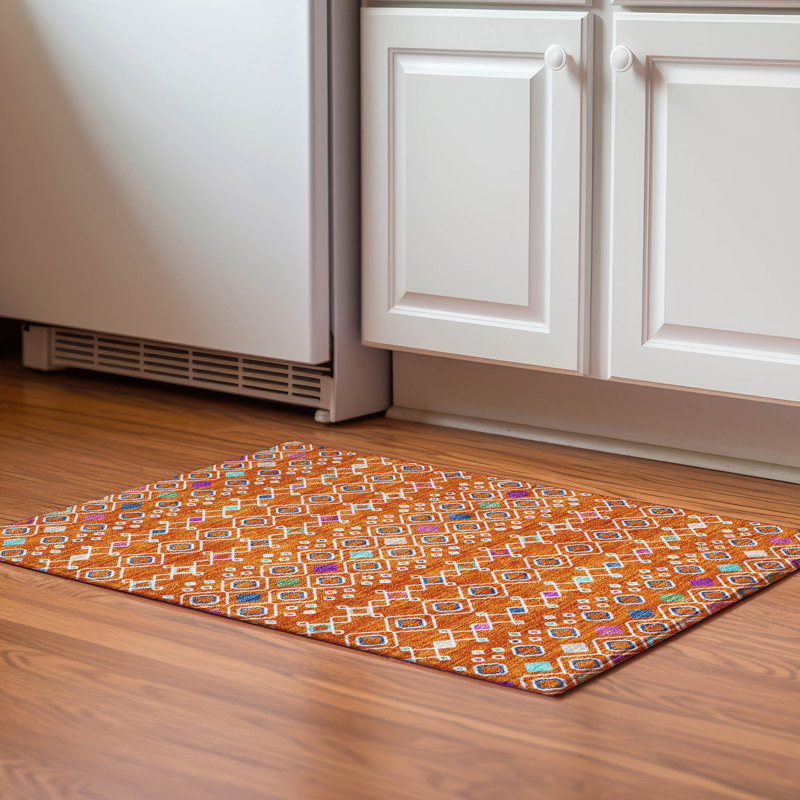 Premium Machine Washable Prisco Orange Rug, Rectangle 1'8" x 2'6"