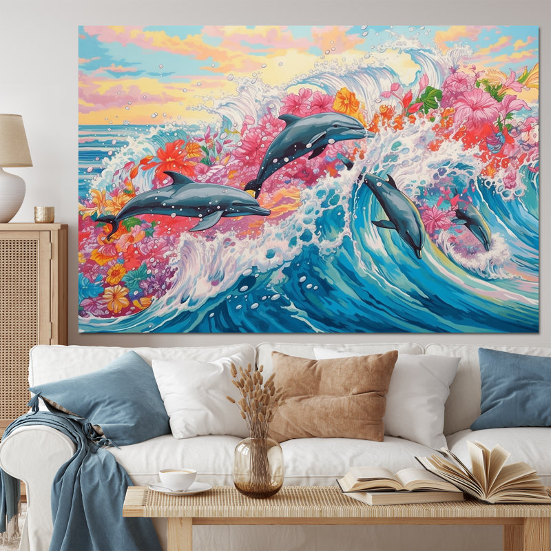 Dauphins colorés - art mural dauphin pour le salon