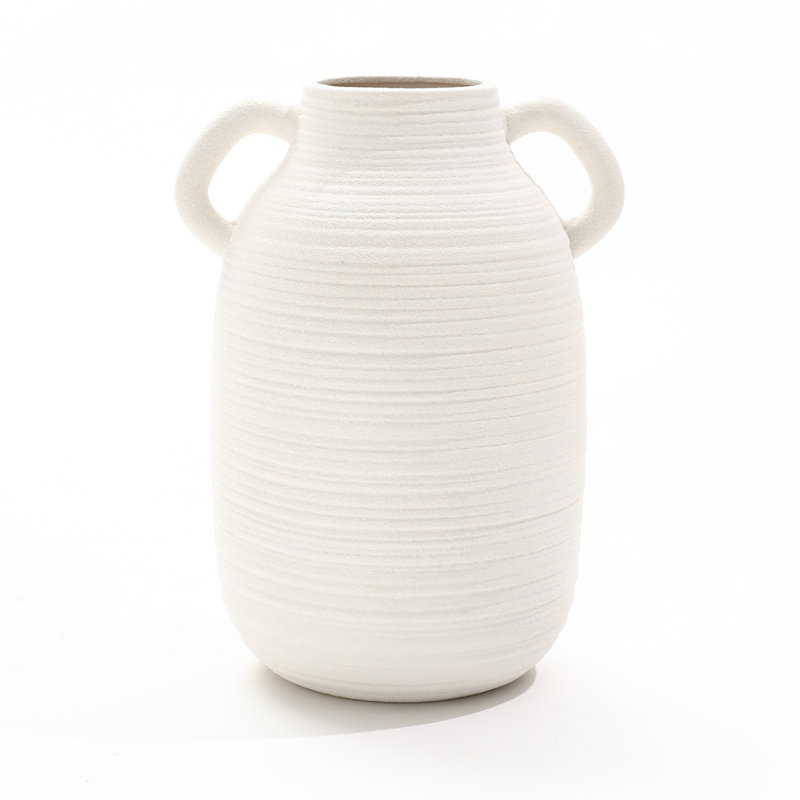 10.2'' H Boho White Ceramic Vase with Handles