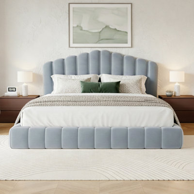 Scallop Upholstered Platform Bed Frame – Slat Support (No Box Spring Needed)
