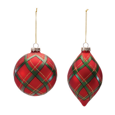 Plaid Glass Ornament (Set of 6)