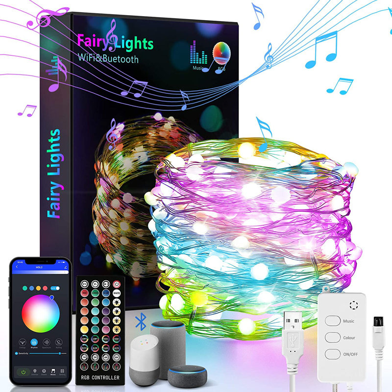 Guirlandes de lumières avec télécommande pour application RVB et minuterie à changement de couleur alimentée par USB