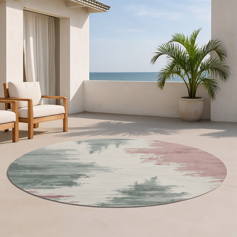 Watercolor Gray Indoor and Outdoor Area Rug, Round 5'