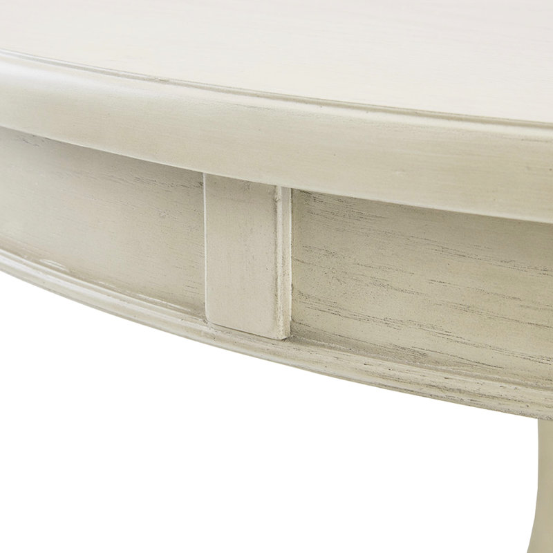 Table de salle à manger en bois massif 44 po, couleur crème antique, sièges 4 à 6, plateau en placage, pieds en piédestal, ensemble d'assemblage requis, outils présentés