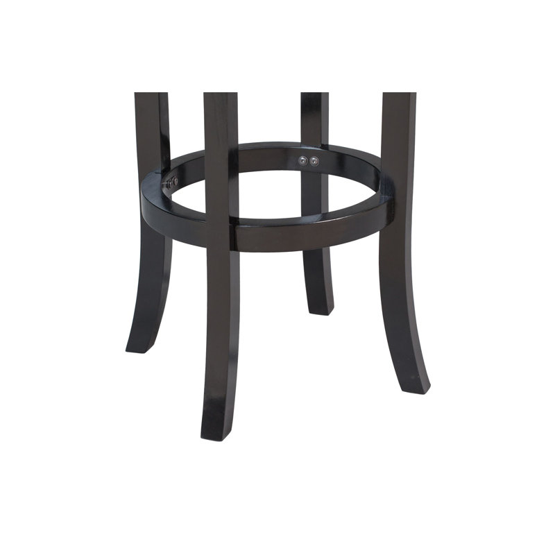 Ameil Swivel Upholstered Counter Stool with Solid Wood Frame, Bar Stool (29” Seat Height), Black Leather / Black Frame