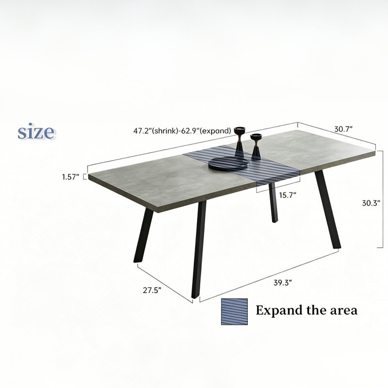 Herkus 62.9 " Extendable Rectangular with Stainless Steel Base Dining Table