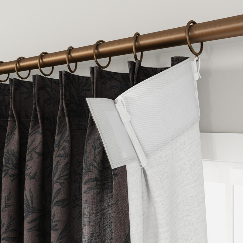 TWOPAGES Unlined Floral Curtain Printed Faux Linen Pinch Pleat Curtain, Wine, 40" W x 102" L
