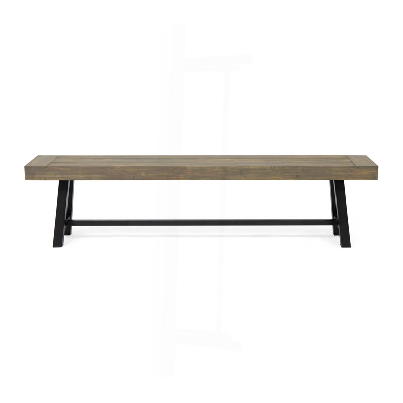Outdoor Acacia Wood Patio Bench,Grey/Rustic Metal