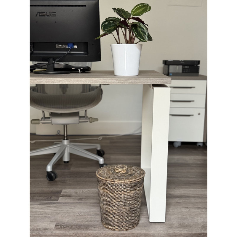 Everard Wicker/Rattan Manual Lift Trash Can, Black Wash