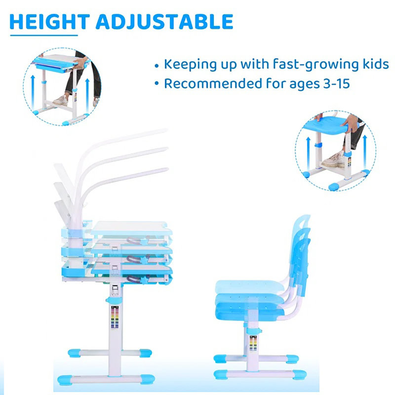 Multifunctional Kid's Adjustable Desk And Chair - Large Size , Blue