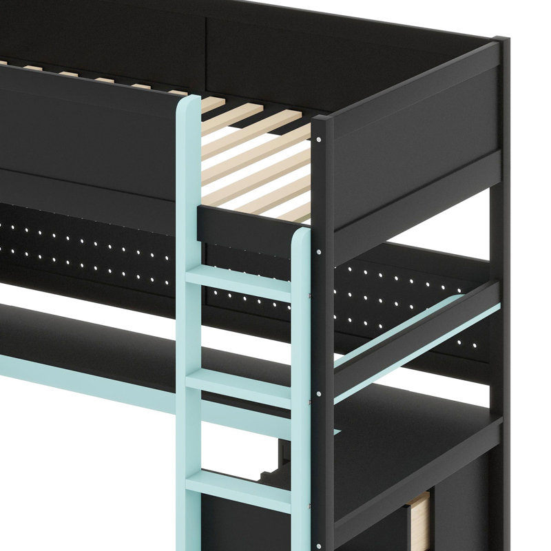 Featuring Storage Stairs, Study Desk, Organizing Shelves & Pegboard, Black/Blue