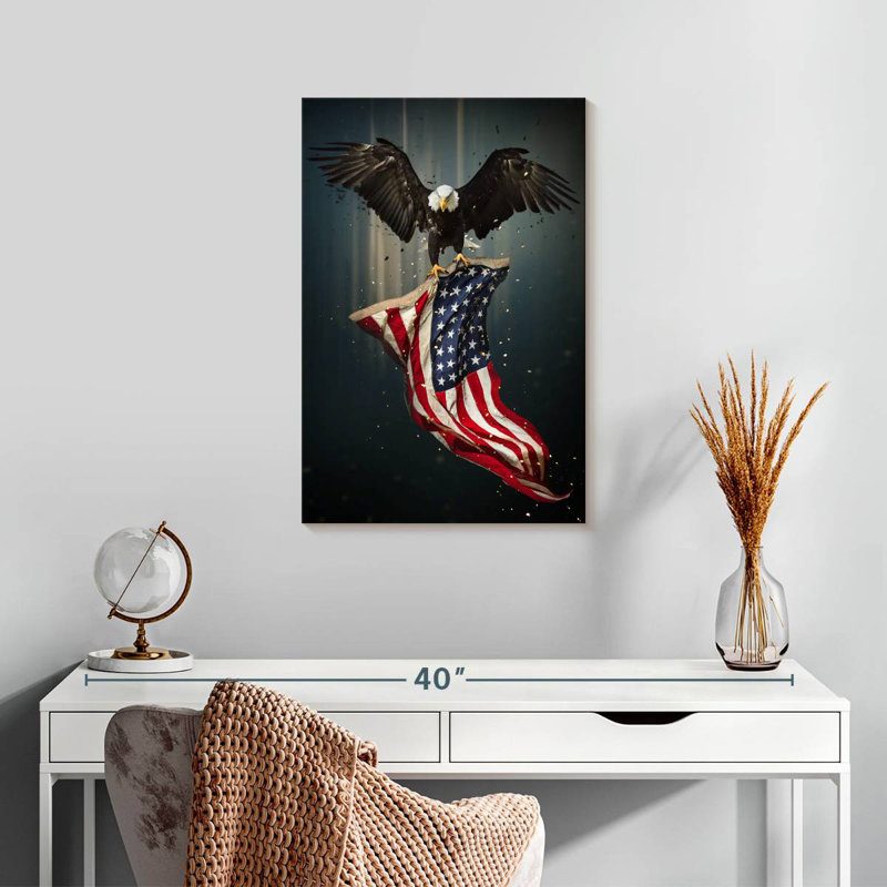 Borges Eagle And American Flag, 24" H x 16" W