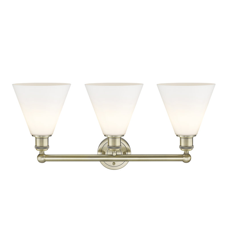 Éclairage de salle de bain à intensité variable à 3 lumières Beva, Blanc mat, Laiton antique