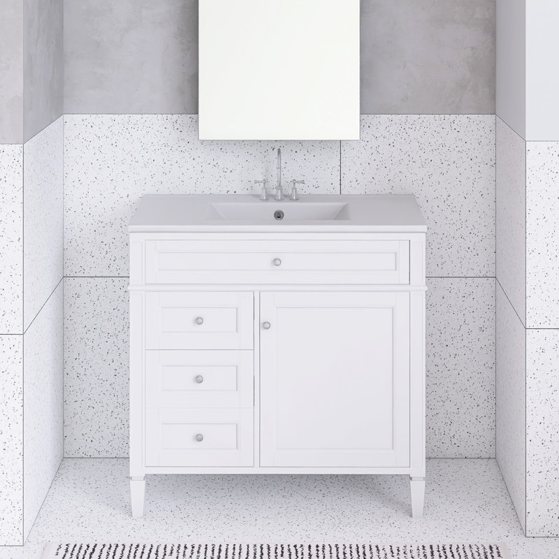 Meuble-lavabo de 36 po avec lavabo supérieur et tiroir basculant, Blanc, 36"