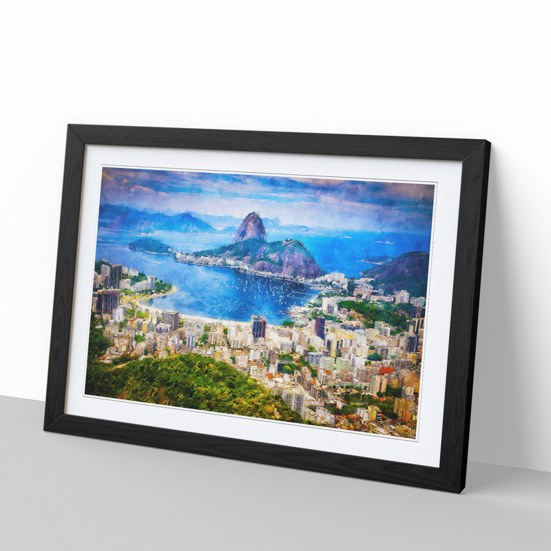 Rio De Janeiro Skyline in Brazil - Picture Frame Painting, 27cm H x 36cm W x 2cm D, Black Framed