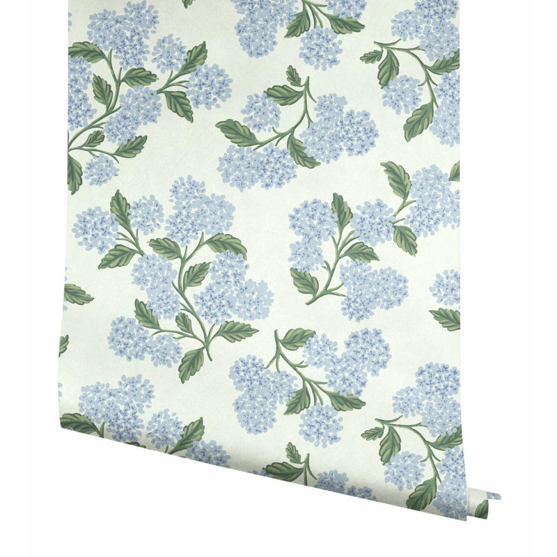 Papier peint 27 'x 27 "Hydrangea, Bleu/blanc
