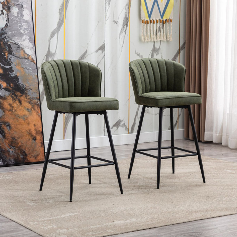 Upholstered Counter Stool with Metal Frame, Green